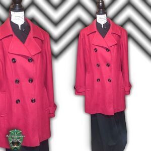 𝅺croft & Barrow Retro Wool Blend Red Peacoat Jacket, Plus Size XL